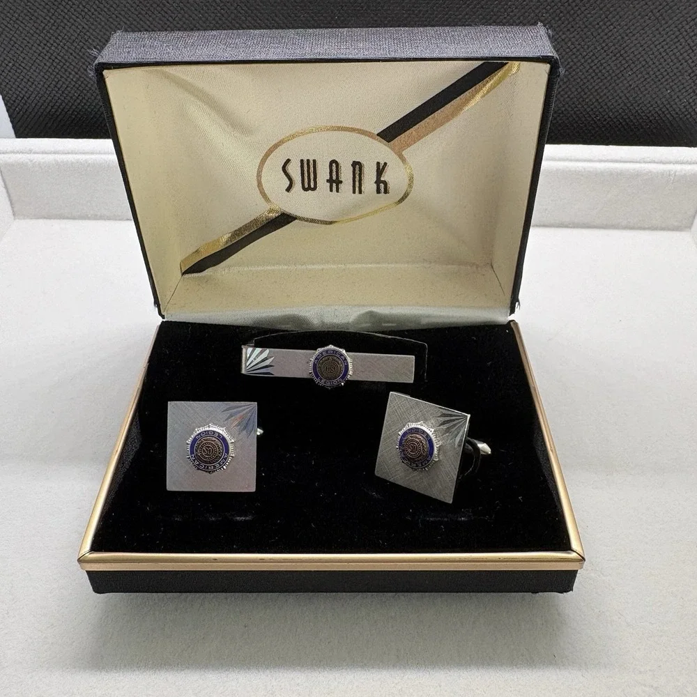 Vintage Swank Cufflinks and Tie Clip‎ Set Original Box